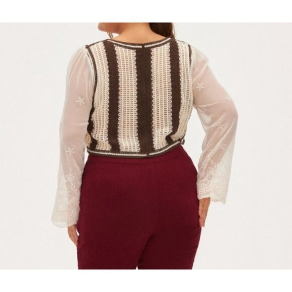 Cider Crochet Embroidered Sheer Sleeve Crop Top Size 4XL Lace Boho - Picture 2 of 15